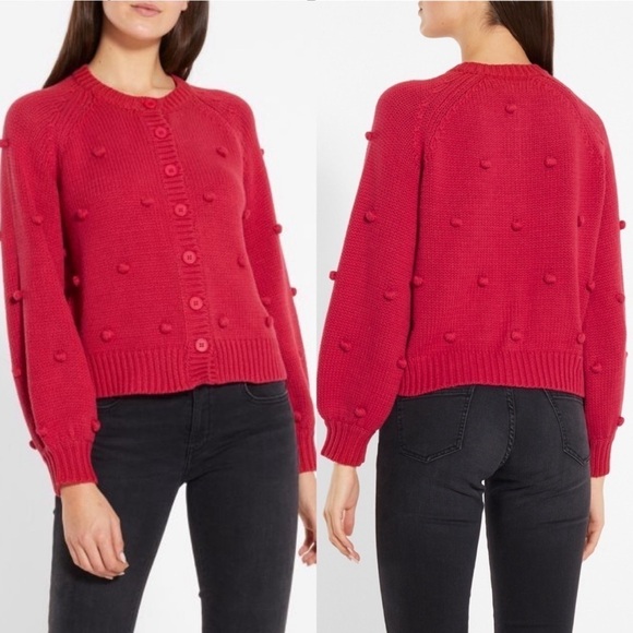 THE GREAT. Sweaters - The Great Cropped Bobble Cardigan, Size 1, Cardinal